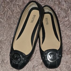 Michael Kors Black Leather Logo Ballet Flats